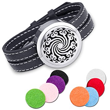Essential Oil Diffuser Bracelet LoveSea Aromatherapy Locket Bracelets Leather Band with 8 Color Pads