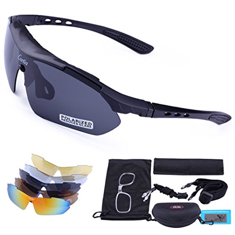 Carfia Polarized Sports Sunglasses UV400 Outdoor Cycling Glasses for Men Women Driving Golf Fishing Running Goggles with 5 Interchangeable Lenses Tr90 Unbreakable Frame