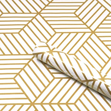 Gold Stripes Wallpaper, H2MTOOL Removable Peel and Stick Contact Paper Self Adhesive (17.7” x 78.7”, Gold Stripes)