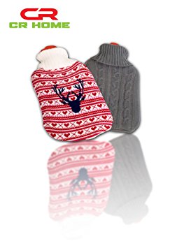 Hot Water Bottle with Cover - Knit Gray - Stays Warm All Night & Eases Back Pain -Thermoplastic 2L