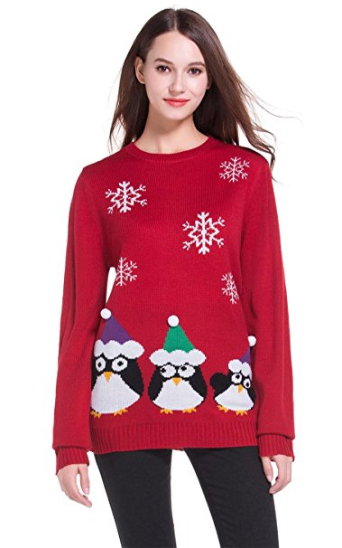 Women's Christmas Cute Penguin Knitted Sweater Girl Pullover