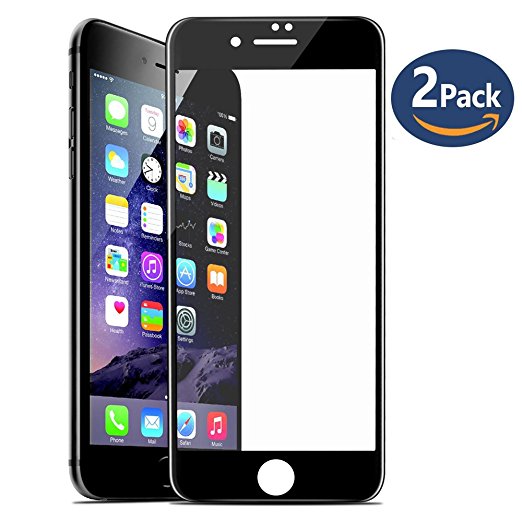 iPhone 7 Screen Protector, [2 PACK] JACNITAD iPhone 7 Tempered Glass Full Coverage High Definition Ultra Clear Film Anti-Bubble 3D PET [Soft Edge Hybrid] Perfect Fit iPhone 7 (Black)