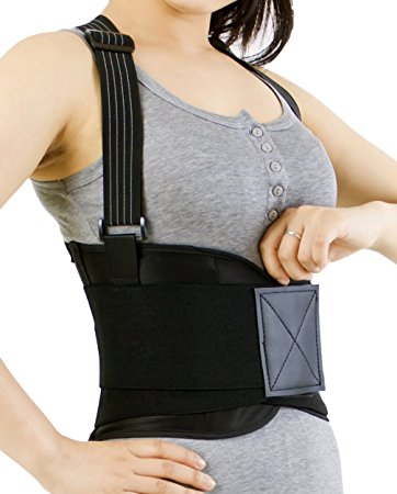 Back Brace with Suspenders for Women, Support Belt for Lower Back Pain - Adjustable - Removable Shoulder Straps - NEOtech Care Brand - Black Color - Size S