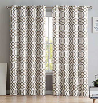 HLC.ME Trellis Printed Blackout Room Darkening Thermal Grommet Window Curtain Drape Panels for Bedroom - Set of 2 - Taupe - 63" inch Long