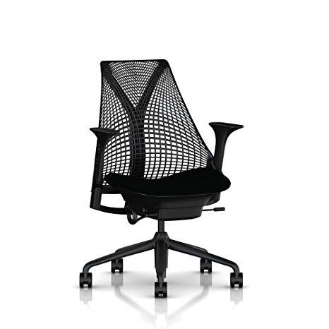 Herman Miller Sayl Task Chair: Tilt Limiter - Stationary Seat Depth - Height Adj Arms - Standard Carpet Casters - Black Base & Frame