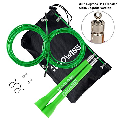 Gowiss Jump Rope - Fast Speed & Adjustable Steel Wire Skipping Ropes - Includes Carrying Bag Spare Cable & Screw Kit - Double Unders,Boxing,Cross Training Fitness and Cardio