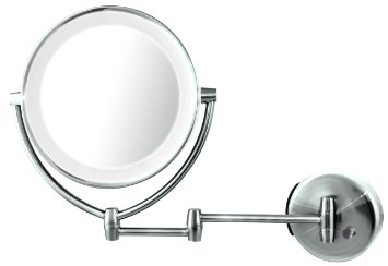 Ovente MLW45CH 9.5 Inch LED Lighted Wall Mount Makeup Mirror, 1x/10 Magnification, Polished Chrome