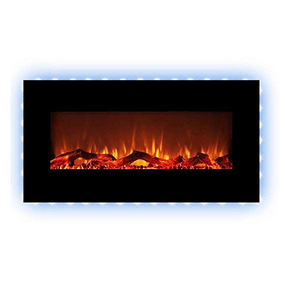 FLAME&SHADE Electric Fireplace, Space Heater, 42" Flat Panel, Free Standing or Wall Mount, Dual Heat 1500/750w, Realistic LED Log Flame, Timer, Remote Control