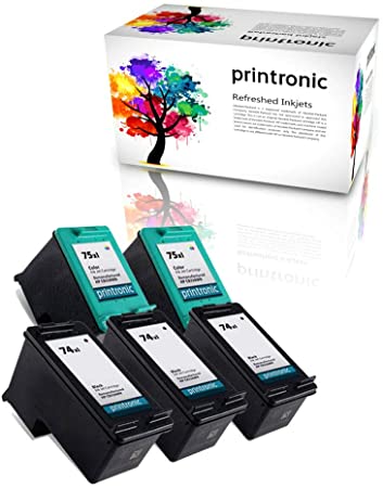 Printronic Remanufactured Ink Cartridge Replacement for HP 74XL 75XL CB336WN CB338WN (3 Black 2 Color) 5 Pack