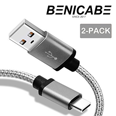 Samsung Galaxy S9 Charger, Benicabe (2-Pack 6FT) USB Type C Fast Charging Cable Nylon Braided Cord with Velcro Straps for Samsung S8 S8 Plus Note 8, Pixel 2, LG V20, Moto Z and More (Silver)