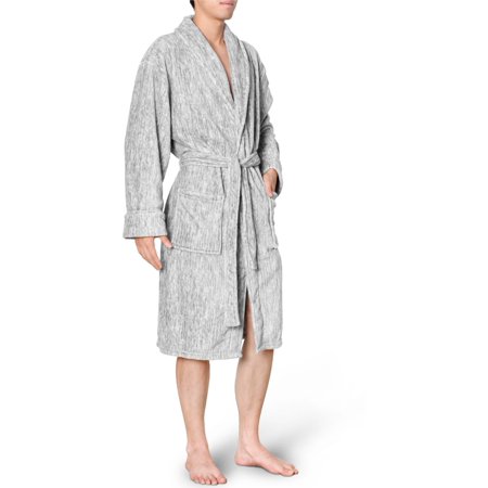 Premium Men's Fleece Robe Bathrobe by Pavilia | Super Soft, Side Pockets, Lightweight Microfiber, Comfortable, Luxurious (One Size Fits Most, Charcoal)