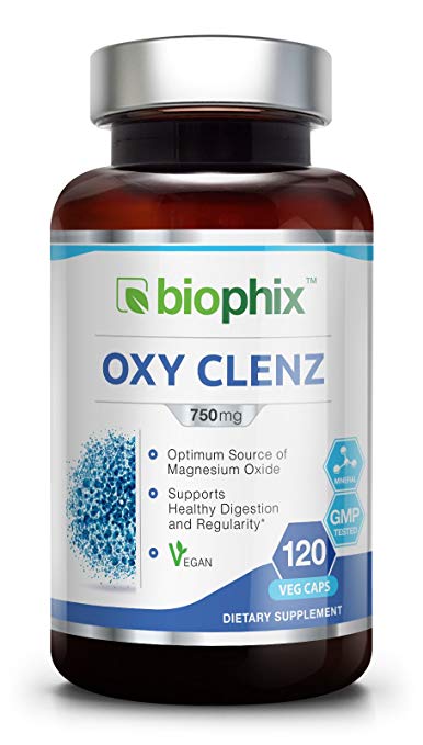 Oxy Clenz 750 mg 120 Vcaps - Natural Magnesium Oxide | Gentle Laxative | Healthy Digestive Tract | Regularity Formula | Oxygen Based Colon Cleanse