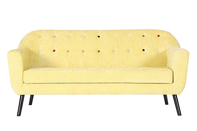 Retro Designer Accent Curved Fabric Linen Tub Chair Armchair Sofa for Living Room Dining Reception chair (3 Seat Sofa, Yellow)