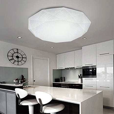 VIPMOON 16-Inch 24W Bright LED Flush Mount Diamond Design Ceiling Lights - White