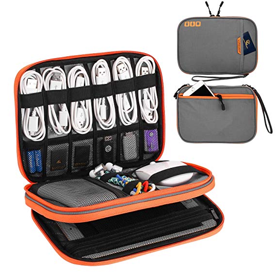 REXSO Electronics Organizer, Electronic Accessories Travel Organizer Carrying Portable Bag,Fit Ipad Mini,Kindle,Phone