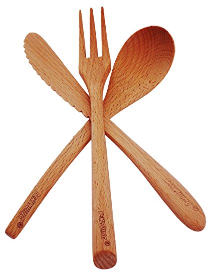 Wooden Flatware Set, Wooden Cutlery Sets, TEKLiving Forks and Spoons, For Dessert,Picnic Camping,Trip,4 Forks,4 Spoons,4 knives, Service for 4