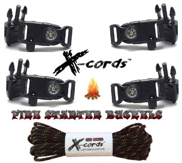 X-cords Emergency Fire Starter Buckle Contoured 12 to Make Paracord Bracelet Includes Paracord 850 PACK OF 4