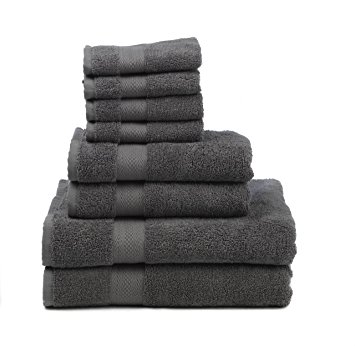 Premium 100% Cotton 8-Piece Towel Set (2 Bath Towels 30" X 52", 2 Hand Towels 16" X 28" and 4 Washcloths 12" X 12") - Natural, Soft and Ultra Absorbent (Grey) BACK TO COLLEGE