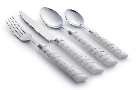 Novell Collection Stainless Steel 24 Piece Elegant Sturdy Top Grade Flatware Place Settings Set WhiteSilver