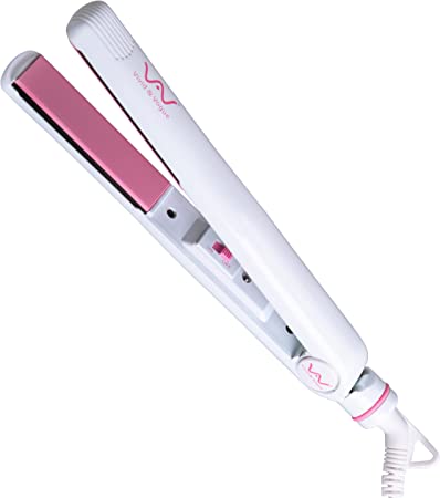 White 2 in 1 Flat Iron Add Negetive Ion & 3D Floating Panels, Ceramic Hair Straightener Fast Heat Up Straightening Iron Simply ON/Off Switch with 2 X Salon Clips