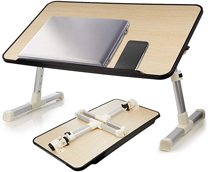 Laptop Bed Table, WHITE TIGER Adjustable Portable Lap Desk with Foldable Legs, Breakfast Tray for Eating, Notebook Computer Stand for Reading Writing on Bed Couch Sofa Floor
