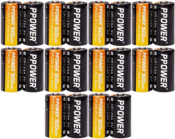 PPOWER CR123A Lithium 3V Photo Batteries with Battery Storage Box, 12-20 Pack 1600mAh CR123A Batteries for Arlo Cameras, Polaroid, Microphones, Flashlight, Non-Rechargeable (20pcs)