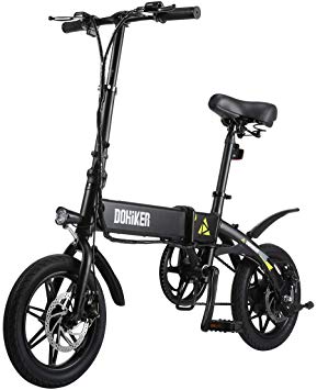 Dohiker Electric Bike Folding Bicycle 14 inch 250W Motor Max 16 mph with LED Headlight Built in USB