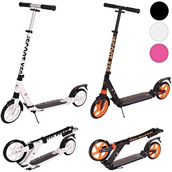 Ultimate iScoot© X50 Black Adult City Push Kick Scooter with Large 200MM Wheels, Dual Front and Rear Spring Comfort Suspension, Kick Stand, Mud / Rain Guards and Folding Frame with Carry Stray - Easy to Carry Light Weight Aluminium Kickboard