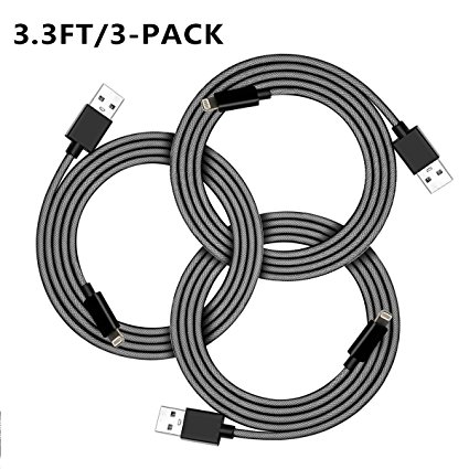 [ 3PCS3.3FT ], originAIM High Speed Nylon Braided Lightning Charging Cables For IOS (Black)