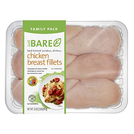 Just BARE Chicken, Hand-Trimmed Boneless, Skinless Chicken Breast Fillets, Family Pack, 2 lb