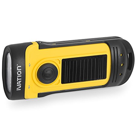 Ivation Waterproof Camping Flashlight LED Rechargeable Hand Crank & Solar Powered, High Power Mini Torch Lamp, Bright 3 Light Modes, Waterproof & Dustproof IPX6, Charges via Dynamo or Solar Panel, No need to replace Batteries Use Emergency, indoor and outdoor, sports and in car