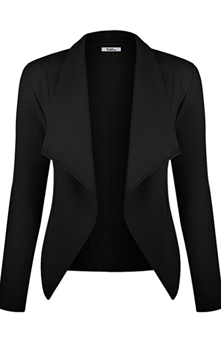BodiLove Women's Long Sleeve Casual Work Open Drape Ponte Blazer Jacket