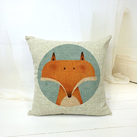 The Cartoon Animal Picture Fox Style Cotton Linen Throw Pillow Case Cushion Cover Home Office Decorative, Square 18 X 18 Inches