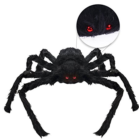 VERKB Halloween Creepy Giant Spider Decor, 75cm Scary Large Realistic Hairy Spider for Indoor, Outdoor, Window, Roof, Tree, Yard, Costume Party Decoration(Black)
