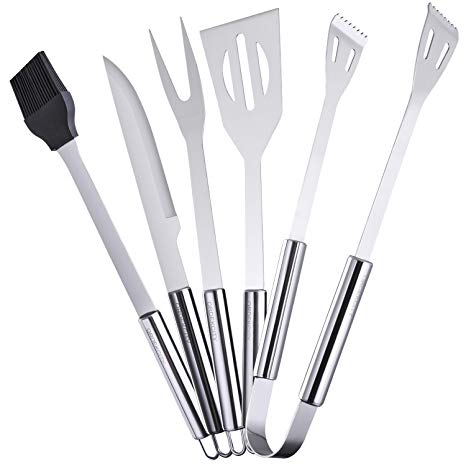Ordekcity BBQ Grill Tools Set, 5-Piece Grilling Accessories Stainless Steel Gas Barbeque Utensils Grill Tongs, Complete Outdoor Barbecue Kit