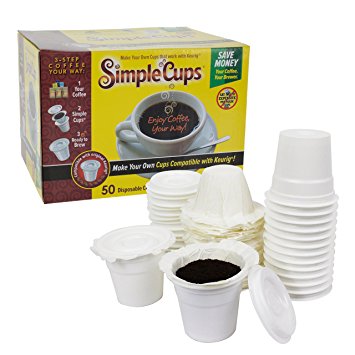 Disposable Cups for Use in Keurig Brewers - Simple Cups - 50 Cups, Lids, and Filters - Use Your Own Coffee in K-cups