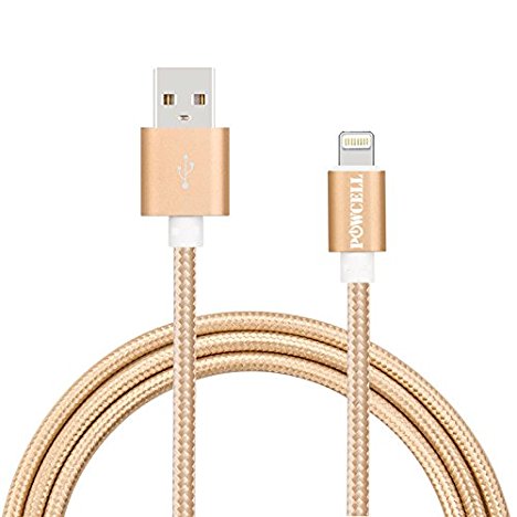 POWCELL Extra Long 10 Feet Nylon Braided Fast Charger Cord For Apple iPhone/iPad, Lightning 8-Pin Fast USB Data Sync & Charge Cord Cable (Gold)