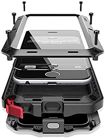 Mangix iPhone 6/6S Case, Built-in Glass Luxury Aluminum Alloy Protective Metal Extreme Shockproof Military Bumper Finger Scanner Cover Shell Case Skin Protector for Apple iPhone 6/6S 4.7inch (Black)