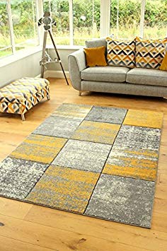 Vienna Modern Small Extra Large Mustard Ochre Yellow Silver Marble Quality Thick Floor Long Carpet Runner Rugs (160x230cm)