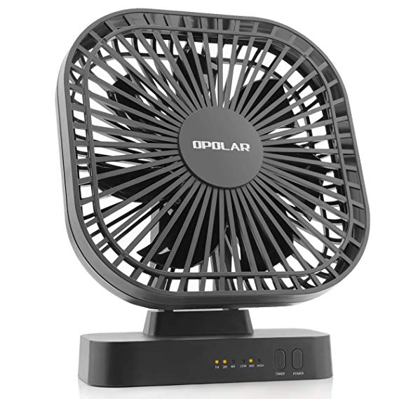 OPOLAR AA Battery Operated Desk Fan with Timer, 3 Speeds, Adjustable Head - USB or AA Battery Powered, Perfect for Study Room, Office, Hurricanes, and Bedroom