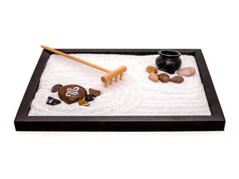 Zen Factory ® - Zen Garden Deluxe Meditation Kit - With Great Packaged Sand, Bamboo Rake, Incense Pot, 8 Rocks - Helps to Relax and Relieve Stress - For Your Desk, Home Or Office - Super Money-Back Guarantee.