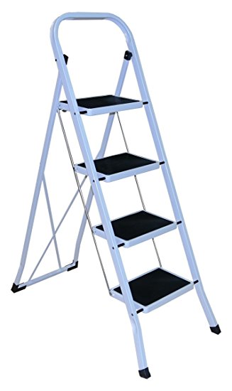 Heavy Duty 4 Step Ladder White Step Folding Non Slip Matt Kitchen Loft DIY
