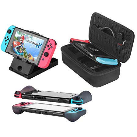 Bestico 3 in 1 Nintendo Switch Accessory Kit, include Nintendo Switch Carrying Case/Protective Case for Nintendo Switch/Adjustable Switch Stand