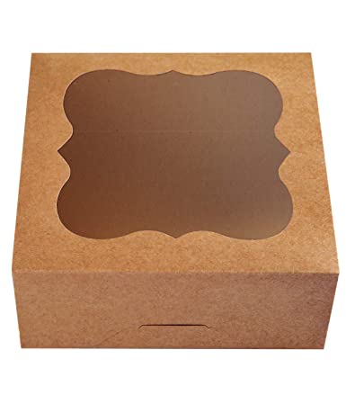 15-Pack 7"x7"x3"Brown Bakery Boxes with PVC Window for Pie and Cookies Boxes Medium Natural Craft Paper Box,Pack of 15