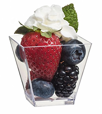 Zappy 100 Ct Elegant Square Mini Cube 2oz Clear Tasting Sample Shot Glasses 100 Ct Dessert Cups Disposable Plastic