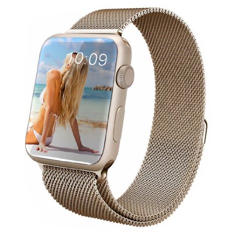 Marge Plus Stainless Steel Magnetic Clasp Milanese Loop Mesh Band for Apple Watch - Gold 42mm