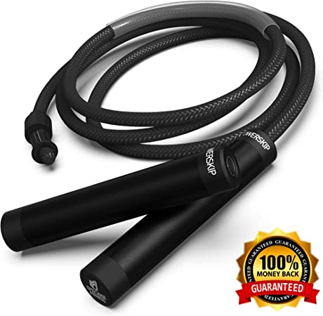 Epitomie Fitness PowerSkip PII Heavy Jump Rope - Weighted Jump Rope   Steel Handles, 360° Spin, Adjustable Cable, Travel Bag & Jump Rope Workout Program