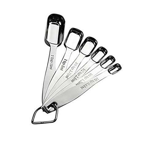 GINOVO Set of 6 Kitchen Stainless Steel Measuring Spoons, with Accurate Measurements, Lightweight, Rust-proof, For Dry Food & Liquids , perfect for cooking and baking