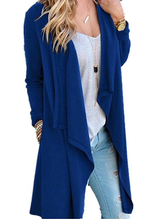 Poulax Women's Solid Lightweight Knitted Open Front Long Trench Coat Cardigan