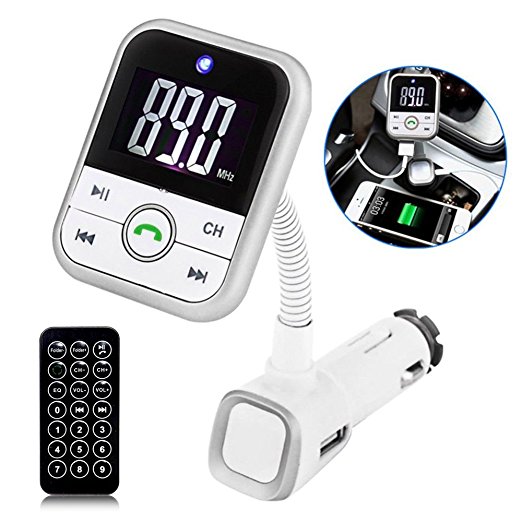 Colori Wireless Bluetooth Car FM Transmitter Radio Adapter Car Kit With 2 USB 2.1A Car Chargers 3.5mm AUX Input, LCD Display Car BT FM Transmitter with SD Card Slot, with Remote Controller